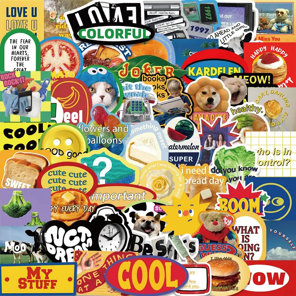 Vintage Y2K Style Sticker, 60pcs/set Self Adhesive Decorative Sticker, DIY Decals for Water Bottle, Laptop, Cellphone, Phone Case, Scrapbooking, Journal Making