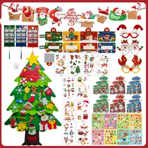 MUSBUY 157-Piece Christmas Decor Gift Set with Merry Christmas Banner Santa Claus Dollar Envelopes DIY Felt Tree Kit Scratch Cards Holographic Stickers Ornaments Hook Box for Festive Celebrations