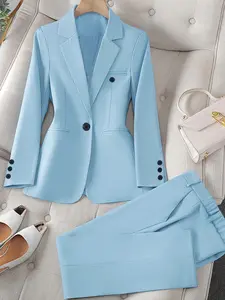 Women'S Two-Piece Suit Set: Elegant And Fashionable, Business Commute Solid Color Long Sleeve Blazer With Pants