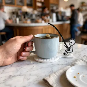 Funny Fishing Tea Bag Holder for Mug – Cute Stick Figure Tea Steeper Rest – Novelty Tea Lover Gift – Tea Cup Accessory for Desk & Home Decor