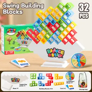 32Pcs Balance Stacking Game, Tetra Tower Board Game,Blocks Puzzle Board Games 2 Players+ Family Parties Kids & Adults Team Building Toy Magic Cubes