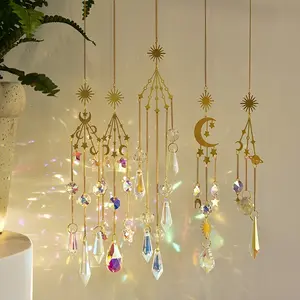[Prism Rainbow Wind Chime Pendant] Star Moon Light Catcher Crystal Pendant Prism Rainbow Wind Chime Suitable for Home Garden Window Decoration, Sun Catcher Magic