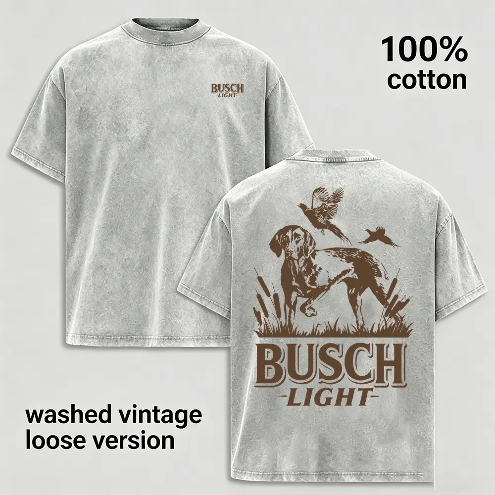 Men’s Vintage Washed Hunting Dog Graphic T-Shirt 100% Cotton Oversized Outdoor Tee, Retro Bird Hunting Shirt With Retriever Artwork, Heavyweight Nature Graphic Streetwear, Soft Breathable Country Hunting Gift for Outdoorsmen Summer