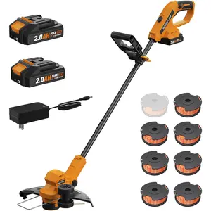 String Trimmer, 20V 12-inch Cordless Weed Trimmer with Auto Line Feed, 2 X 2.0Ah   Lawn Edger with 8 count Grass  Spool Line, Orange