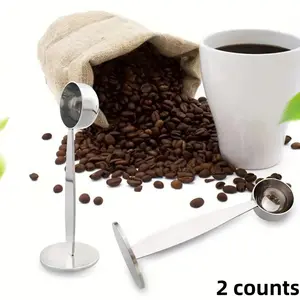2 Counts Stainless steel 2-in-1 coffee spoon and powder press, ergonomically designed handle - the perfect espresso tool for home or office use, Coffee Making Tool