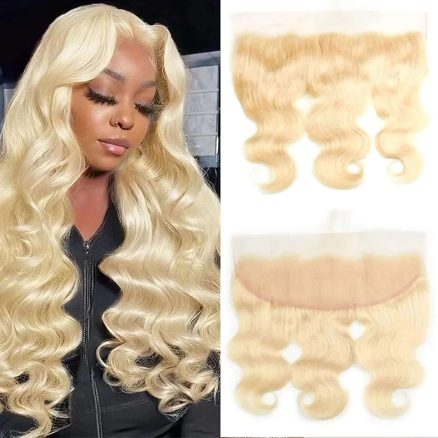 Women's 13x4 613 HD Lace Frontal Closure - Brazilian Human Hair 613 Blonde Body Wave with Baby Hair, Pre-Plucked Ear to Ear, Female Multi-Size for Everyday Use & Wedding Wear, Natural Black, Sohochic