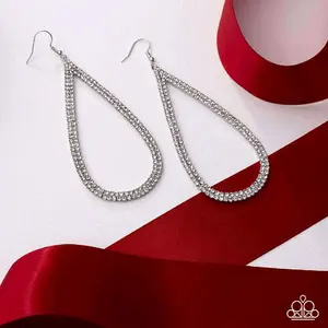 Traditional Twinkle Earrings - Silver Teardrop with Glassy White Rhinestones - Glamorous Pronged Design - Standard Fishhook Fitting - One Pair