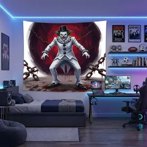 1pc Evil Joker with Rusty Chains Tapestry Creepy Aesthetic for Dorm Backdrop Art Mural Home Office Apartment Indoor Hanging Decoration Durable Soft Fabric