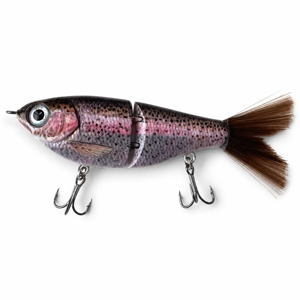 120mm 2-Section Segmented Shad Swimbait - Realistic Sinking Fishing Lure with Fiber Tail & 3D Eyes, Internal Rattle for Bass Trout Pike, Freshwater & Saltwater