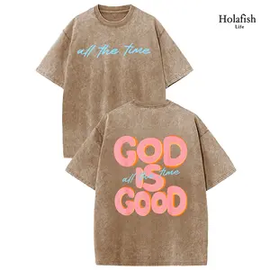 Holafish Ladies Snow Washed Cotton Tee, Soft Breathable Casual Top Ideal for Campus Outfits Girlfriends Gatherings Outdoor Picnics Lazy Weekends and Everyday Casual Looks