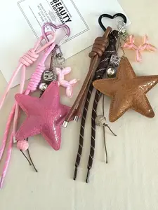 PU Pleated Star Pendant, Sweet Girly Style, Heart Clasp, Balloon Dog Decoration, Leather Tassel Lanyard, Bag Charm Keychain, Key Charms, Suitable For Bags/Keys, Cute Daily Outing Accessories, Trendy Accents For Young People's Outfits, Keychain Kawaii