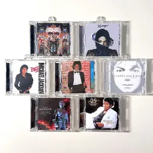 Classic Pop Michael Jackson MJ MINI Music CD NFC Keychain Play Song Thriller Album Bad Pendant Cosplay Key ring Acrylic Necklace