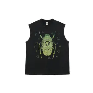 Green Scarab Beetle Men's vintage washed pure cotton vest