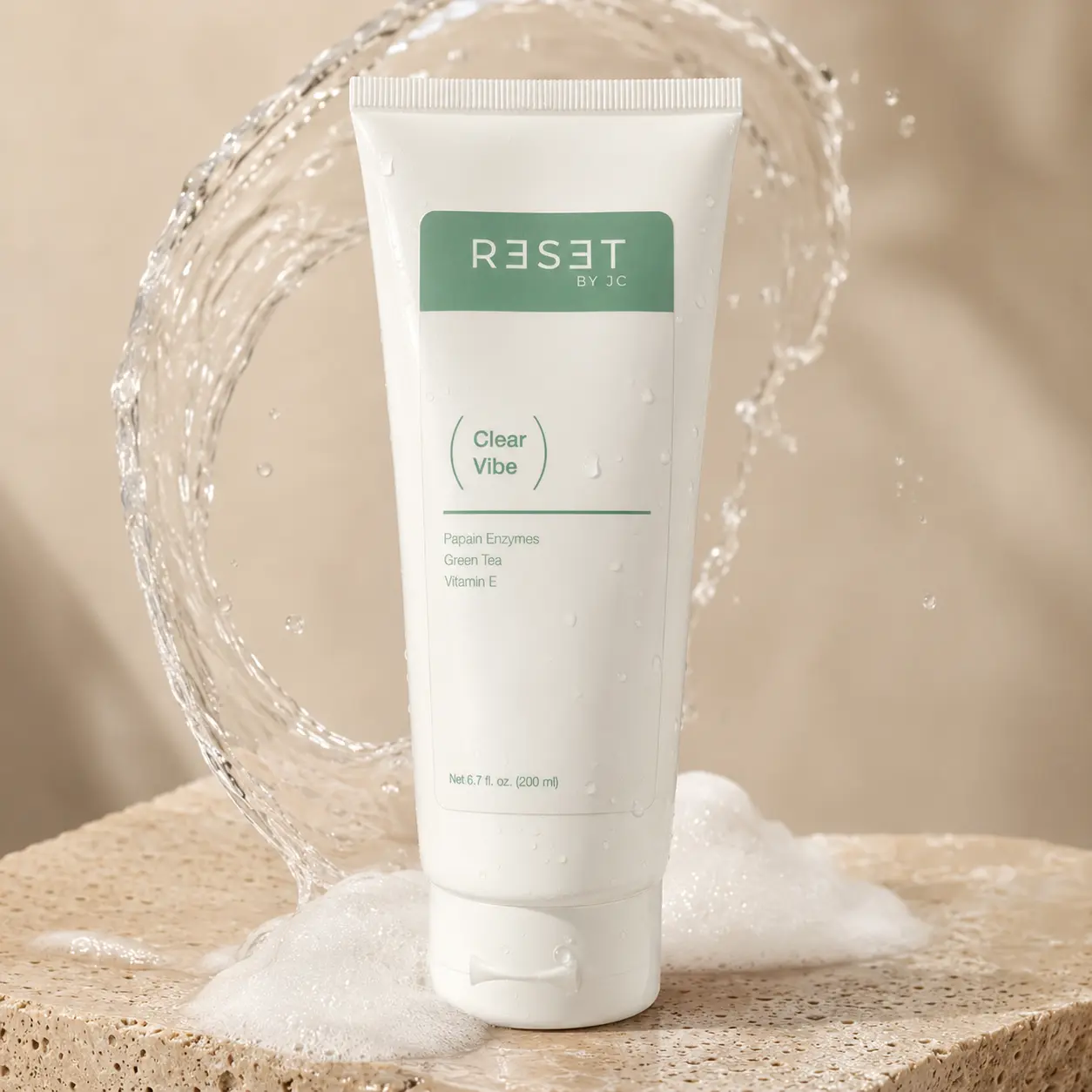 Reset by JC Clear Vibe Gentle Facial Cleanser with Papain Enzymes, Green Tea & Vitamin E