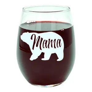 Mama Bear Wine Glass Funny Cute Best Mom of Boys Girls Cool Mother Novelty Cup-15 oz Funny Wine Glass Mother's Day  Funny Animal  Novelty Wine Glass White Standard