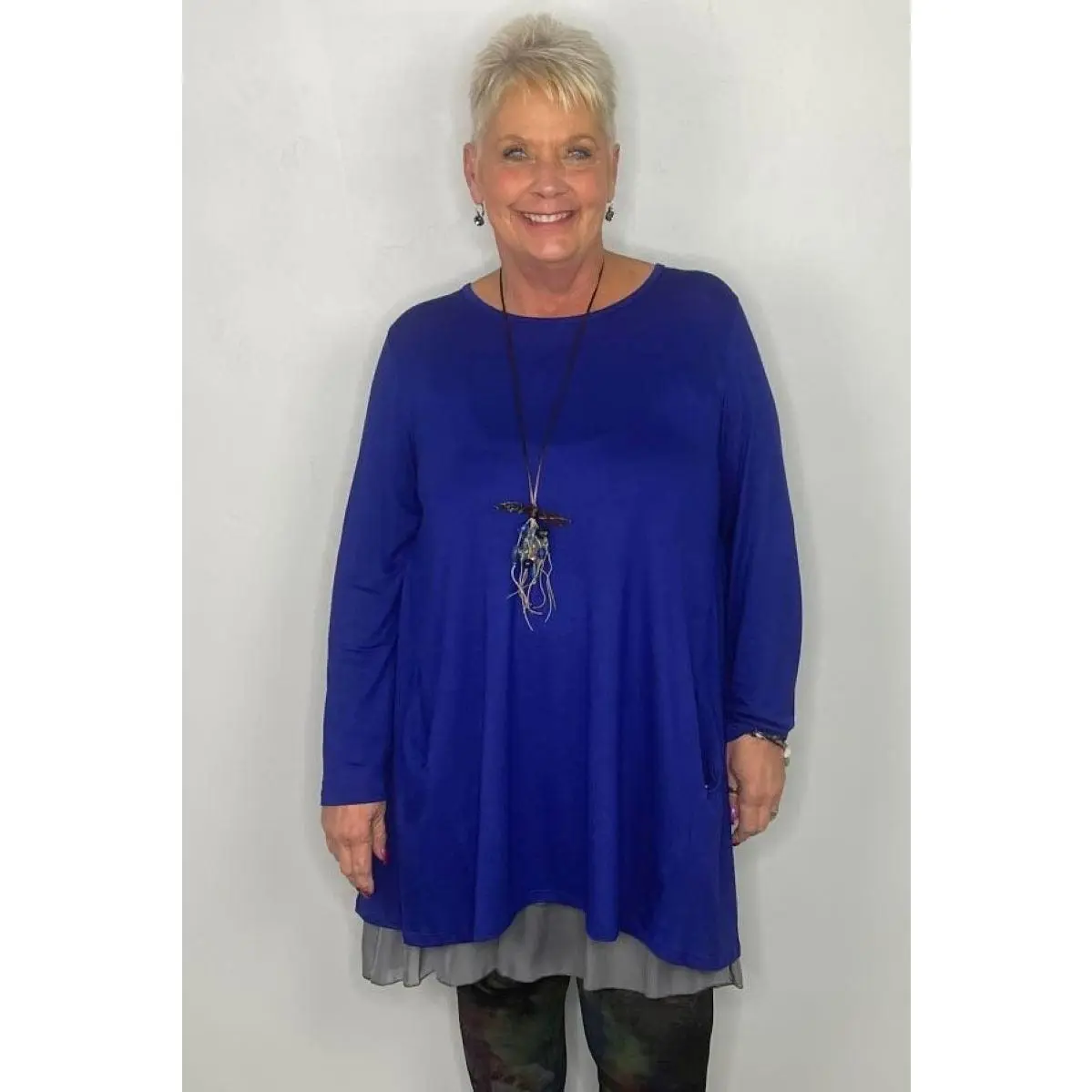 2AM Long Sleeve Tunic with Pockets - Cobalt