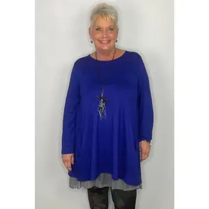 2AM Long Sleeve Tunic with Pockets - Cobalt