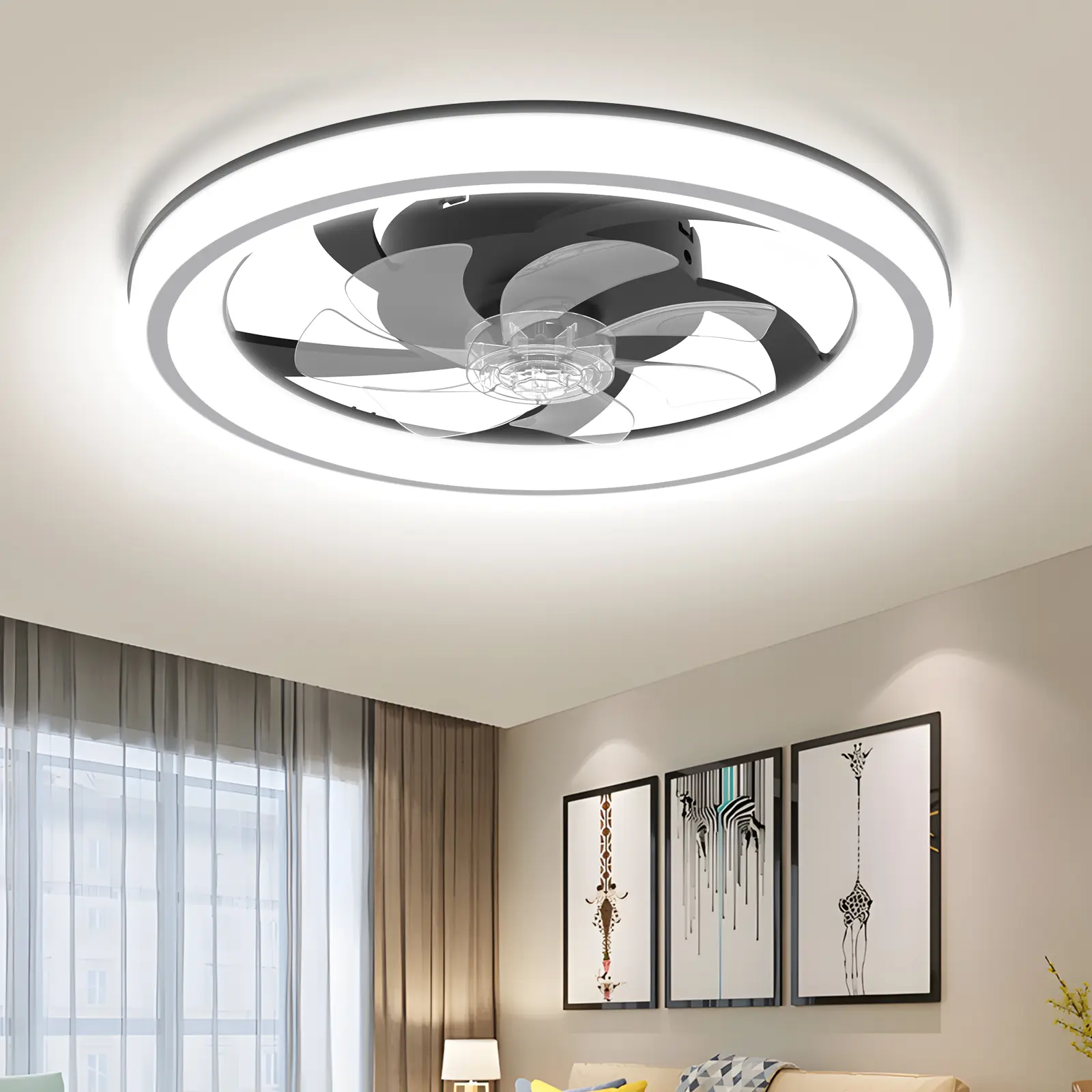 GLITGATE Modern LED Ceiling Fan with Light & Remote - 6-Speed, 3 Color Temperatures (Warm White/Nature White/Pure White), Dimmable Brightness, Timer Function, App & Remote Control, Flush Mount Design for Bedroom or Living Room, Dealsforyoudays