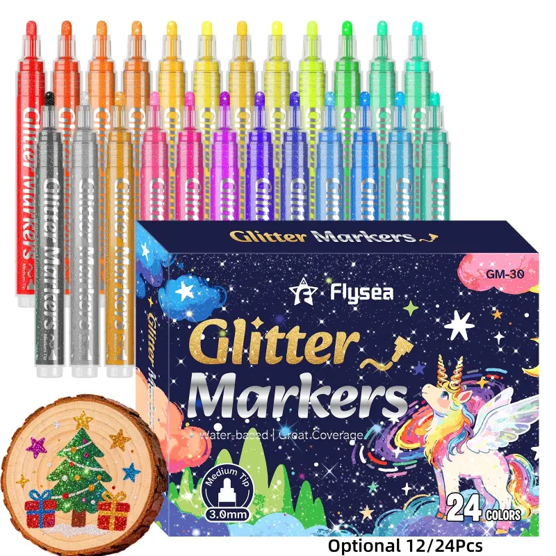 12/24 Color Acrylic Glitter Markers Pen,0.7mm/3.0mm Nib, Metallic Shimmer Markers for Doodle Writing, Glitter Art Crafts Gifts Trendy Stuff Christmas Stocking Stuffers, Drawing Tools, Drawing Markers