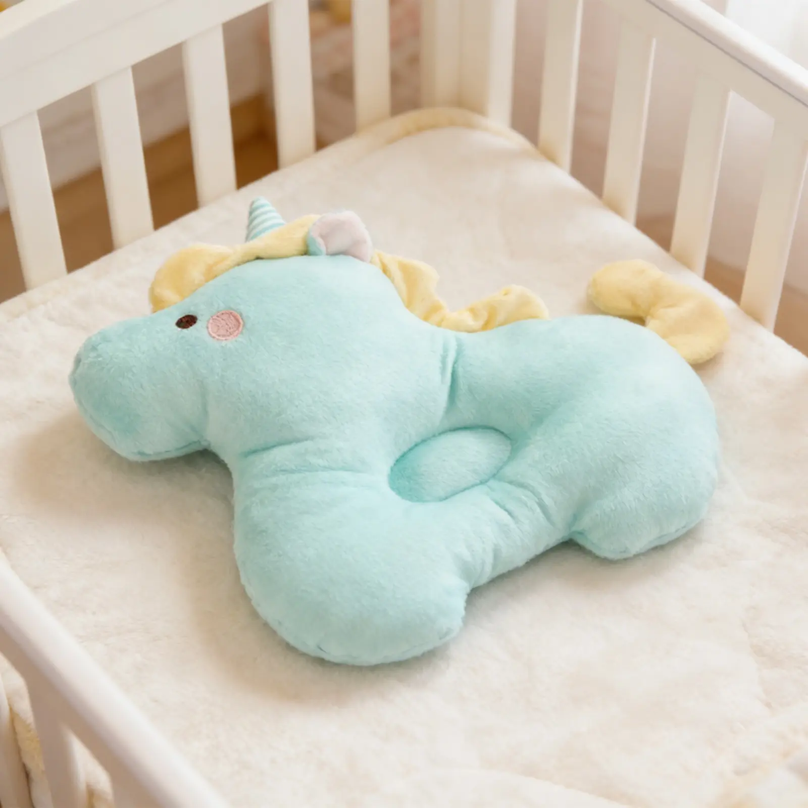 Unicorn Shaped Baby Head Shaping Pillow, Soft Plush Anti-Flat Head Support Pillow for 0-12 Months Newborn, Ergonomic Infant Pillow for Crib Bassinet, Prevent Flat Head Syndrome
