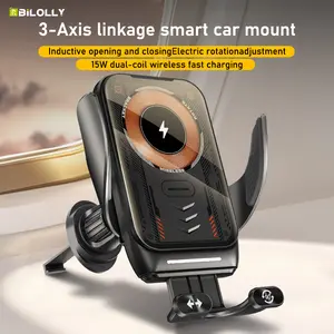 15W Wireless Car Charger - Three-axis linkage bracket, fast charging mobile phone holder, electric induction opening and closing, one-touch adjustment of horizontal and vertical screen, suitable for iPhone17 16 15 14 13 12 11 pro max and Android phones