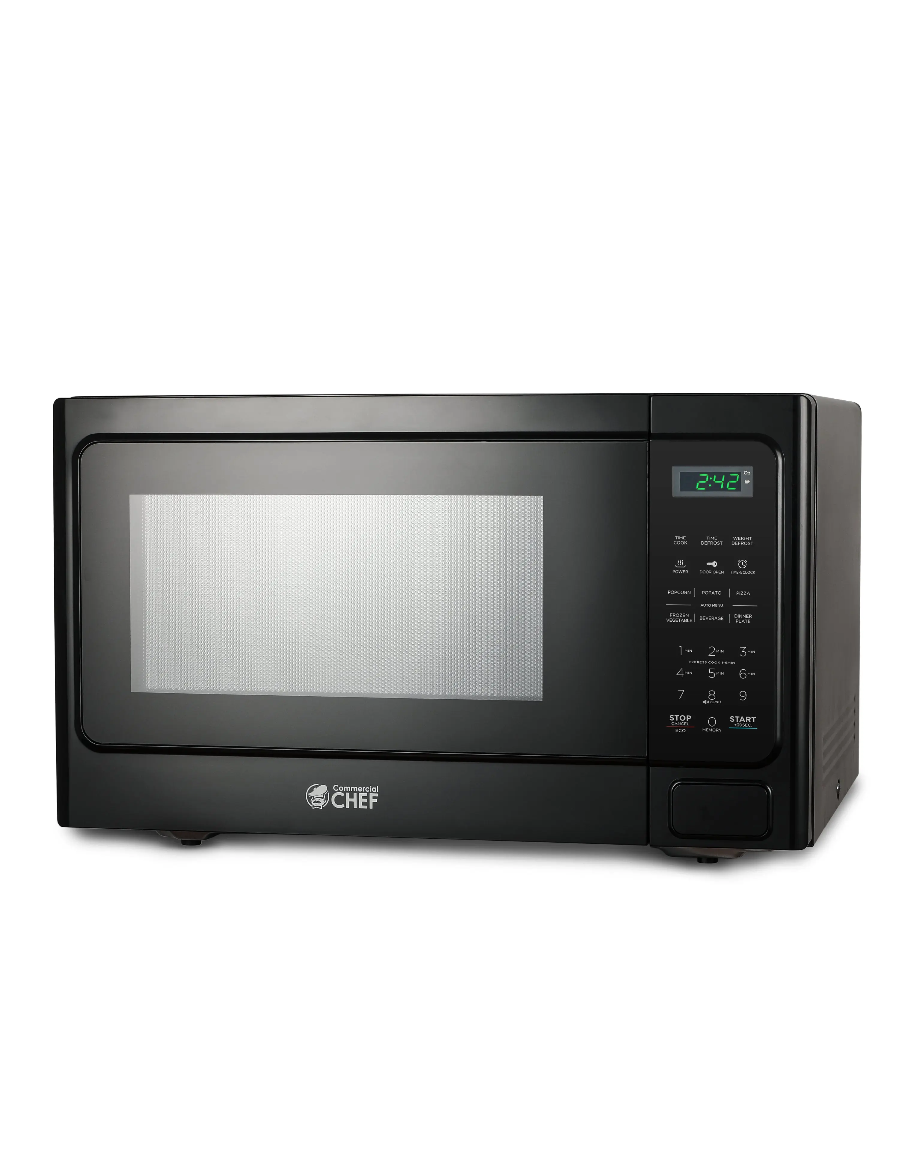 Commercial Chef 1.3 Cu. Ft. Countertop Microwave Oven, Touch Controls with Digital LED Display, 1000W, 12.4” Turntable Plate, Push Button Door, 10 Power Levels, CHM13MB6, Black