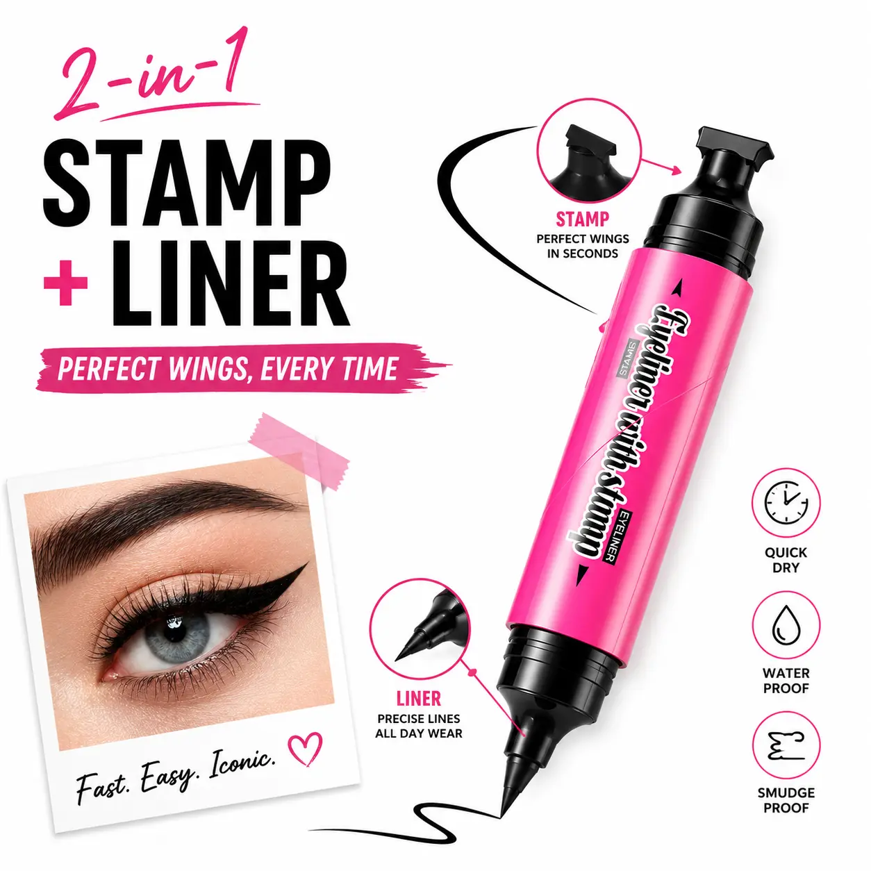 HelloKiss Double-Head Eyeliner Stamp Pen - Compact Design Dual-Color (Black & Brown) Wing Maker, Ultra-Fine Tip, Quick-Dry, CI 77266, Long Lasting All-Day Wear for Daily Makeup Routine
