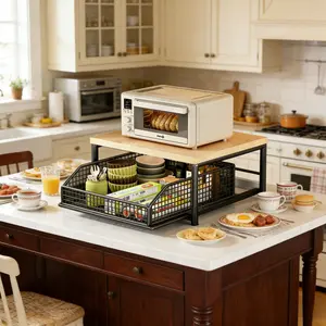 Multifunctional Kitchen Microwave Oven Shelf Countertop with Drawer Oven Rice Cooker Air Fryer Appliances Floor Storage Rack