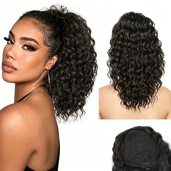 14 Inch Curly Drawstring Ponytail Extension for Black Women - Fluffy Wavy Synthetic Hairpiece for Daily Use & Parties