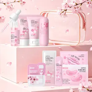 LAIKOU Japan Sakura Skincare Set | Serum, Cream, Eye Mask, Hand Cream, Lip Care, Sunscreen & Masks for Glowing Dewy Skin