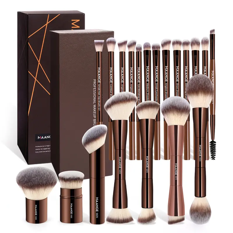 MAANGE Women's 23pcs Makeup Brushes Set with 2pcs Powder Puffs & Brown Velvet Bag - All Blending/Eyeshadow Brushes, Daily Gift Set for Powder, Liquid, Cream Cosmetics & Concealer (as picture) (#BlackFriday#GiftIdeas#Friendsgiving),familyfun