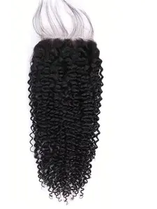 Kinky Curly 4x4 Lace Closure Human Hair Pre-Plucked Transparent Lace Frontal Natural Color 8 - 22 Inch