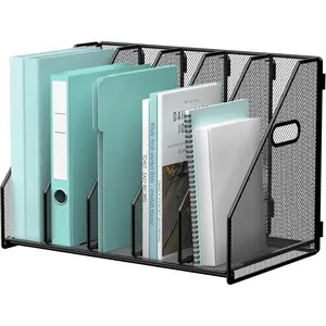 Desktop File Magazine Folder Holder 5 Vertical Compartments Desk Organizer with Side Handles for Office Home School Black