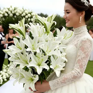 18 large bouquets - White high-end realistic touch artificial lily imitation flowers, suitable for wedding floral center decoration, home decoration, Mother's Day - Easter arrangements, festival decorations, outdoor decorations