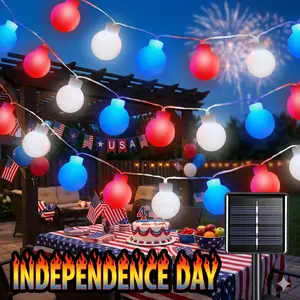 80 LED solar red, white and blue frosted ball light strings, patriotic decorative lights, suitable for camping, terraces, balconies, trees. Hallways, windows, parties, 4th of July Independence Day.