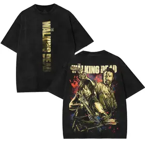 The Walking Dead Washed Tee Heavyweight Cotton T-shirt for Game Movies Fans, Graphic Tees, Perfect Gift for Fans Fabric Seamless