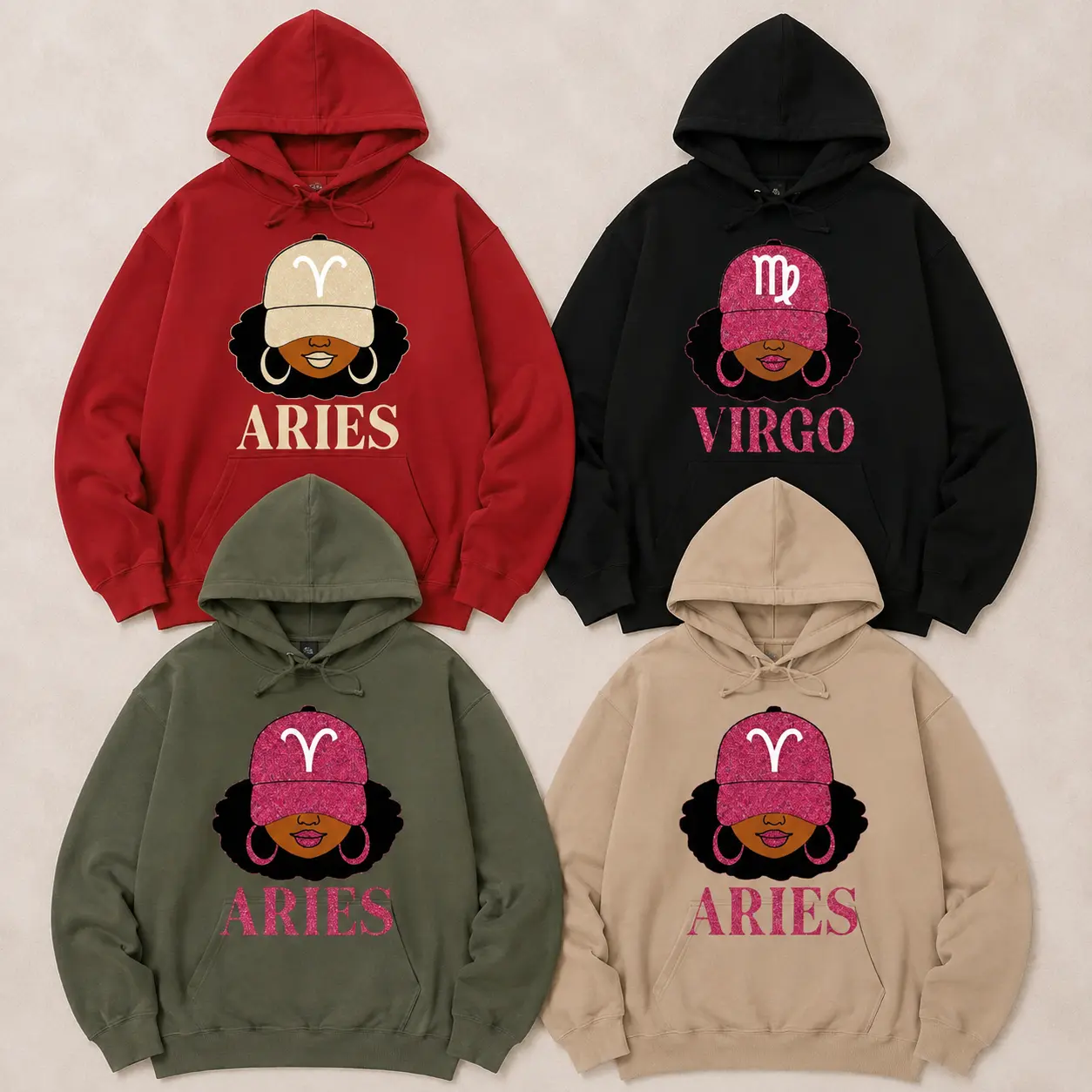 [Full 12 Zodiac] Zodiac Slay Girl Hoodie – Glitter Astrology Hat Graphic for Adults, Full Horoscope Star Sign Collection with Bold Zodiac Letter Design, Unisex Astrology Gift for Men & Women
