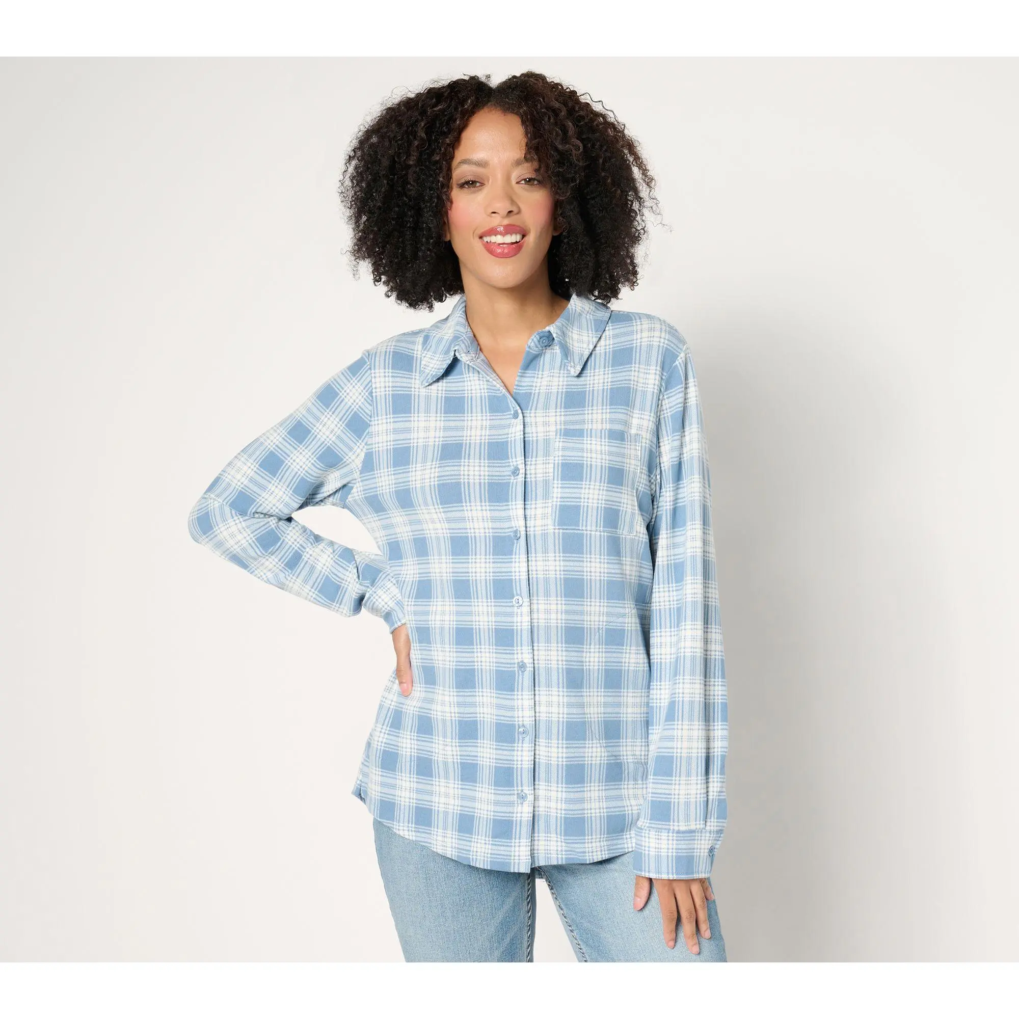Denim & Co. Regular Heavenly Jersey Pleat Back Plaid Tunic