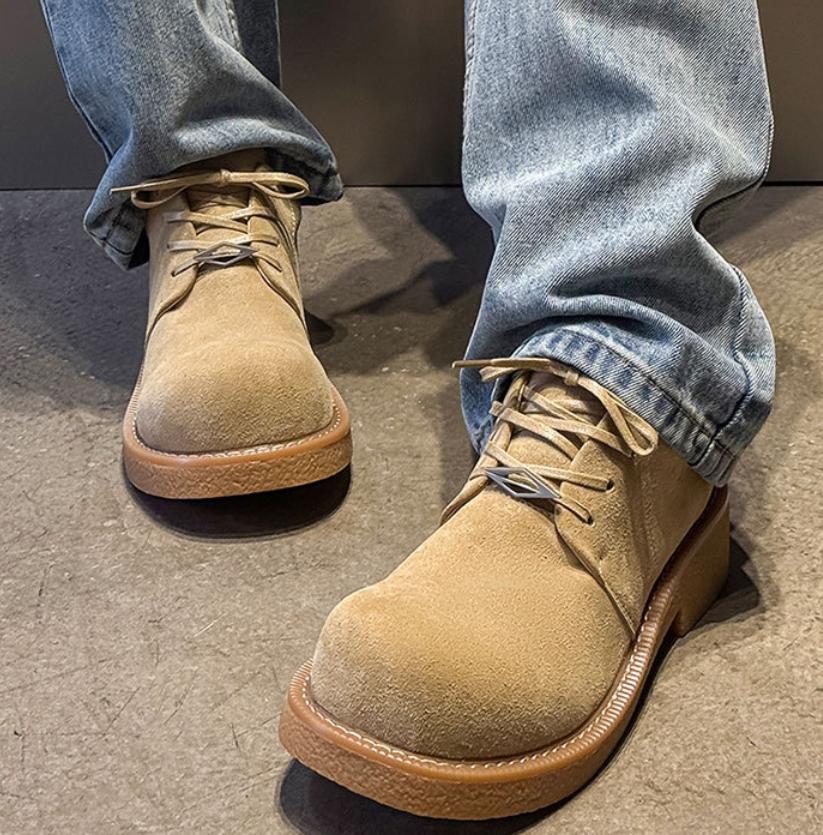 Men's Retro Platform Suede Shoes Big Toe Work Style Street Fashion Slim Leg