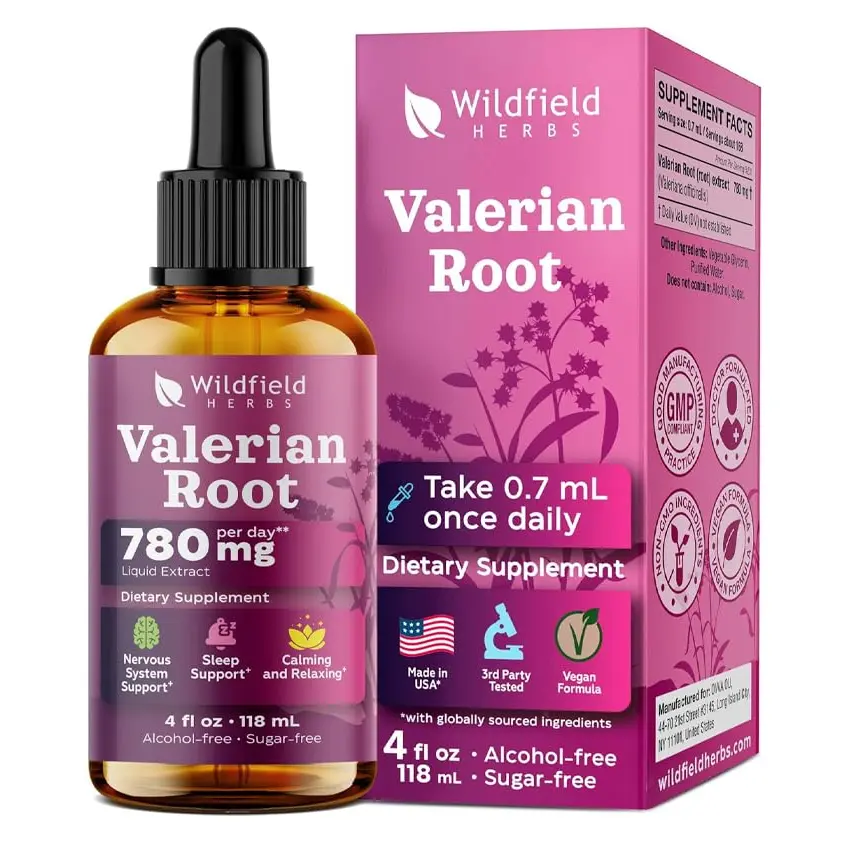 WILDFIELD HERBS 4 oz Valerian Root Extract Liquid Drops 2000mg (Valeriana officinalis) Herbal Supplement, 160 Servings, Alcohol-Free Tincture