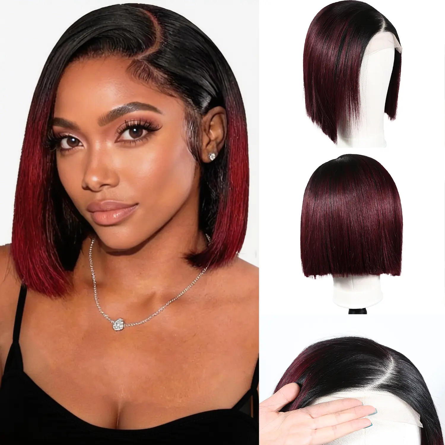 Human Hair Wig Glueless Lightweight Heat Resistant Straight Bob Layered 5x5 Short Bob Wig Human Hair Straight Wear to Go 180  main image 2