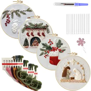 Christmas Kit Embroidery Handmade DIY Material Embroidery Set, Adult Children DIY Handmade Craft, Hand Embroidery Beginner Kit with Printed Embroidery Patterns, Suitable for Adult Beginners Christmas Embroidery Kit, Needle Crafts Kit