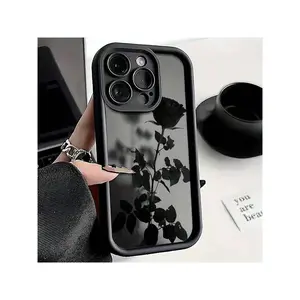 Flower Minimalist Dark Theme Black Rose Pattern Phone Case, For IPhone17/IPhone17 Air/IPhone17 Pro/IPhone17 Pro Max/16 Pro Max/15 Pro Max/14 Pro Max/13 Pro Max/12 Pro Max/11 Pro Max, Made Of TPU With Anti-Fall And Anti-Dust, Also  For  Scratch Resistant