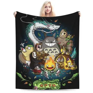 My Neighbor Totoro Blanket Anime Theme Print Flannel Blanket, soft and warm, comfortable in all seasons, suitable for beds, sofas, offices blanket plushthin quilt holiday gift Intense Nacho Printed Flannel Blanket