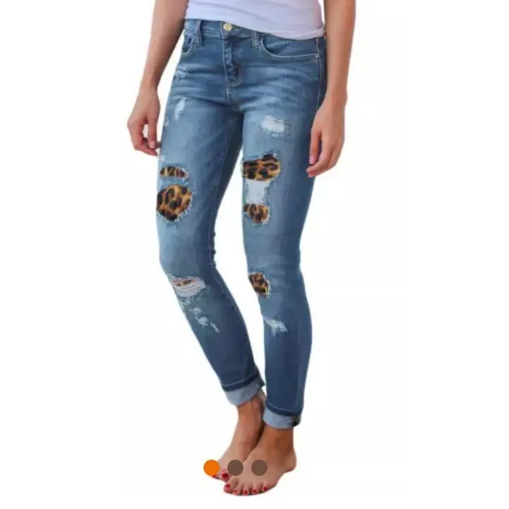 Patchwork Leopard Ripped Jeans Patchwork Leopard Ripped Jeans