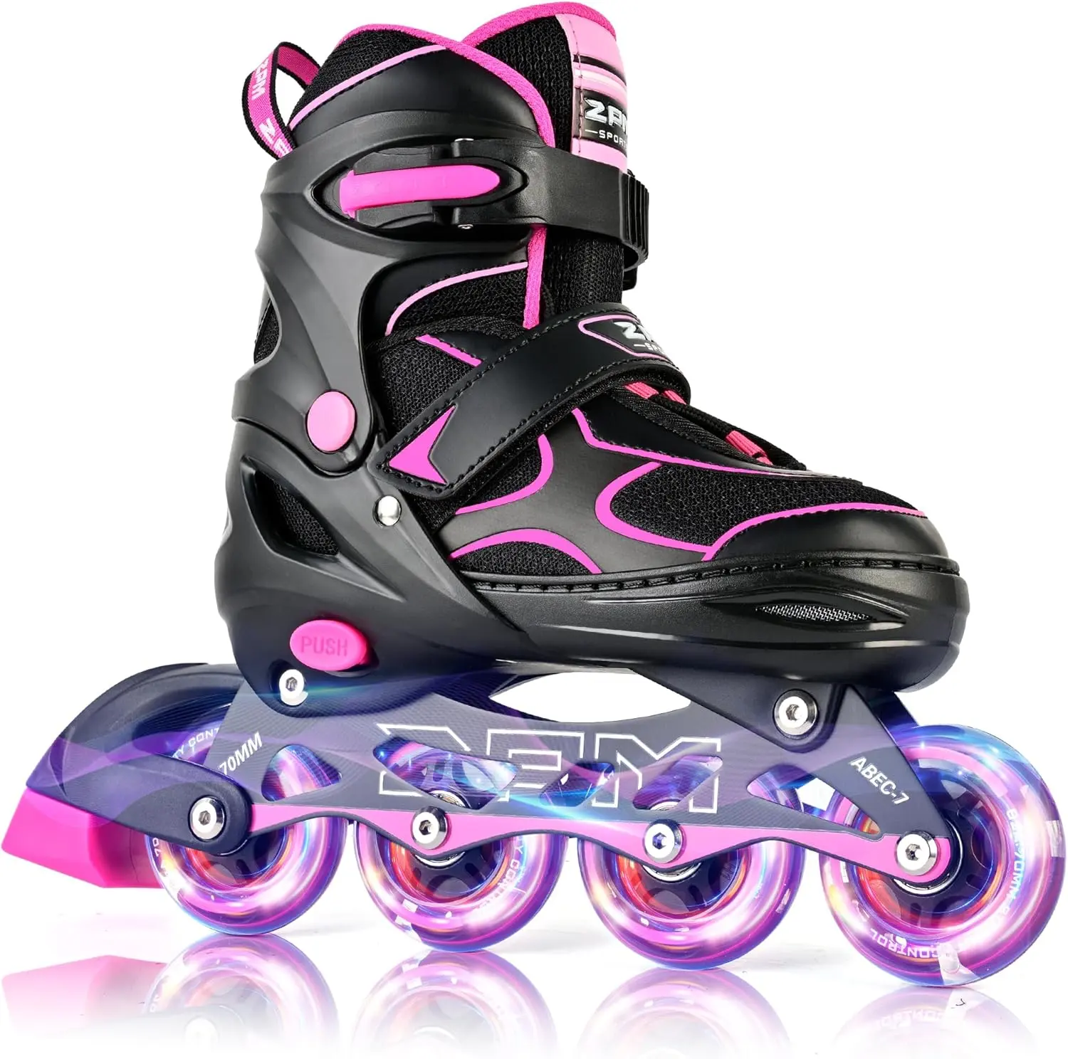 2PM SPORTS Adjustable Inline Skates with Light Up Wheels, fit kids boys girls 4-12 years. Ideal beginner roller blades, suitable for teens, men and women for outdoor sports and daily skating.