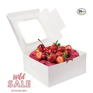24pcs Cake Boxes, 10x10x5 Inches White Square Bakery Boxes with Window Cajas Pasteles for Cake, Pastries, Chocolates, Cookies, Pie, Birthday Party, Wedding, Easter { Limited time offer 50% Off }