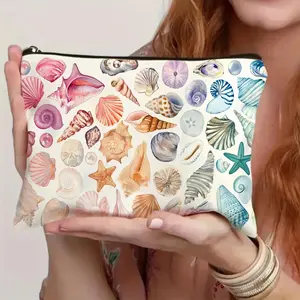 1pc Colorful Ocean Seashell & Starfish Travel Makeup Bag – Lightweight, Foldable, Fun Beach-Themed Gift for Women