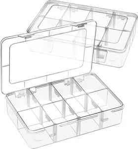 2 Pack 8 Grids Bead Organizer and Storage, Plastic Organizer Box with Removable Dividers and Labels for Jewelry Crafts Small Parts Electronics Tackle Boxes (2)