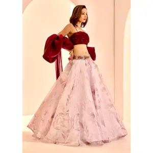 Ruby purple white lehenga set